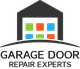 Logo of "Garage Door Repair Experts" with a stylized house and colorful squares.