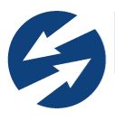 Blaues Logo mit zwei weißen, nach innen zeigenden Pfeilen in einem Kreis.