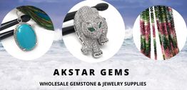 Jewelry pieces with gemstones and beads; text: AKSTAR GEMS Wholesale Gemstone & Jewelry Supplies.