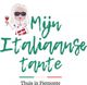 Mijn Italiaanse tante" logo met vrouw, zonnebril en glas wijn; tekst "Thuis in Piemonte".