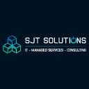 SJT Solutions Logo mit Text: IT - Managed Services - Consulting, und drei vernetzte Würfel.