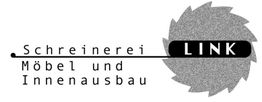 Logo der Schreinerei Link, Möbel und Innenausbau, mit Sägeblatt-Design rechts.