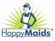 Logo von Happy Maids mit stilisierter Frau in Schürze und grünen Strahlen im Hintergrund.