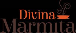 Logotipo com as palavras "Divina Marmita" e um ícone de prato com vapor logo acima.