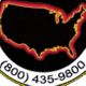 Outline of the U.S. in red and yellow on black circle, with phone number 800-435-9800 below.