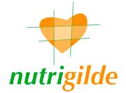 Logo de "nutrigilde" con un corazón naranja y líneas verdes.