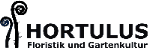 Logo: HORTULUS, Floristik und Gartenkultur mit stilisierten Farnmotiven links.