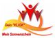 Menschenfiguren, Schrift "Dein KLICK, Mein Sonnenschein, PARTNERGLÜCK!" in Rot und Gelb.