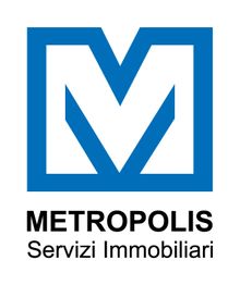 Logo di Metropolis Servizi Immobiliari, con una grande "M" blu e testo in nero.