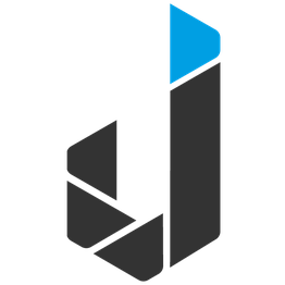 Schwarzes geometrisches Logo mit blauem Dreieck oben rechts, modern und abstrakt gestaltet.