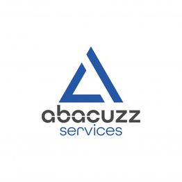 Logo mit blauem Dreieck und Text "abacuzz services" darunter auf weißem Hintergrund.