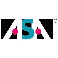 Logo mit Buchstaben "ASA" in Schwarz und Blau, mit rosa Punkten auf den "A"s.