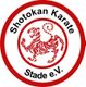 Ein rotes, stilisiertes Tiger-Logo mit der Aufschrift "Shotokan Karate Stade e.V." in einem Kreis.