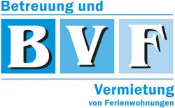 Logo mit "BVF", blauem Hintergrund, Text: "Betreuung und Vermietung von Ferienwohnungen".