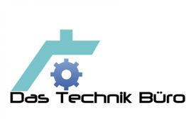 Logo mit einem blauen Dach und Zahnrad, darunter der Text "Das Technik Büro".