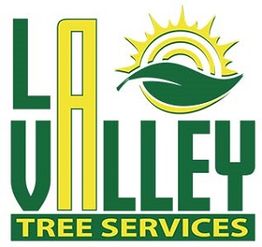 Logo of LA Valley Tree Services with sun, leaf, and bold green-yellow text.