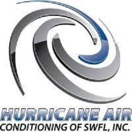 Logo of Hurricane Air Conditioning with a swirling design in blue and gray.