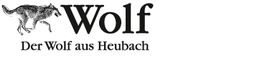 Wolf und Text "Der Wolf aus Heubach" in Schwarzweiß.