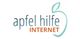 Logo mit Schriftzug "apfel hilfe INTERNET" und Apfelumriss in Blau.