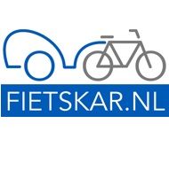 Logo met een tekening van een fiets met aanhanger en de tekst "FIETSKAR.NL" in blauw.