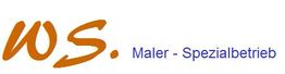 Logo mit Schriftzug "WS. Maler - Spezialbetrieb" in Orange und Blau.