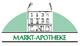 Zeichnung eines Gebäudes mit "Markt-Apotheke" Schriftzug auf grünem Hintergrund.