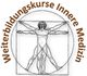 Menschliche Figur im Da Vinci-Stil mit Text: "Weiterbildungskurse Innere Medizin".