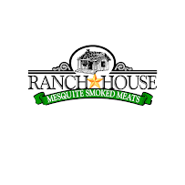 Ranch House logo with a black and white house, yellow star, and green banner saying "Mesquite Smoked Meats".
