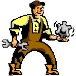 Illustration eines Arbeiters mit Schraubenschlüssel und Zahnrad in der Hand.