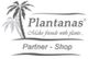 Logo mit Palme, Text: "Plantanas, Make friends with plants, Partner - Shop".