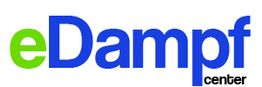 Logo mit dem Schriftzug "eDampf center" in grüner und blauer Schrift.