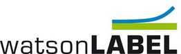 Logo mit Text "watsonLABEL" und einem blauen und grünen grafischen Element oben rechts.