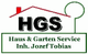 Logo mit Dach, Baum und Text: HGS - Haus & Garten Service, Inh. Jozef Tobias.