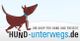 Gezeichnete Hundegrafik mit Text: "Ihr Shop für Hund und Freizeit, hund-unterwegs.de".