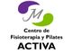 Logo del Centro de Fisioterapia y Pilates ACTIVA con letras y formas en morado y verde.