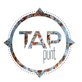 Rond logo met tekst "TAP punt" in roestige stijl.