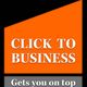 Oranje logo met tekst "CLICK TO BUSINESS" en onderaan "Gets you on top" in grijs.