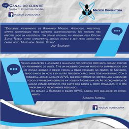 Gráfico de testemunhos de clientes para Macedo Consultoria, destacando avaliações positivas.