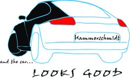 Skizze eines Autos mit rotem Rücklicht. Text: „Hammerschmidt and the car… LOOKS GOOD“.