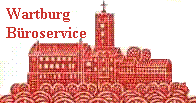 Rote Skizze eines Schlosses mit Text "Wartburg Büroservice" in der oberen linken Ecke.