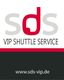 Logo des SDS VIP Shuttle Service mit Website: www.sds-vip.de. Graue und rote Farbtöne.