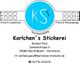 Geschäftslogo von Karlchens Stickerei mit Kontaktinfos und Textilveredelungsarten.