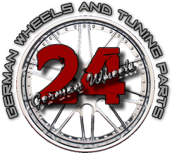 Logo mit großer "24" und Text "German Wheels and Tuning Parts", gestaltet wie ein Rad.