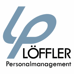 Logo von Löffler Personalmanagement mit stilisiertem "lp" in Blau und Text in Schwarz.