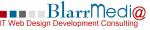 Logo von BlarrMedia mit Text: "IT Web Design Development Consulting".