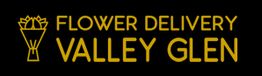 Logo reads "Flower Delivery Valley Glen" with a bouquet icon on a black background.