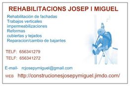 Tarjeta de presentación: Servicios de rehabilitación y contacto de "Rehabilitaciones Josep i Miguel".