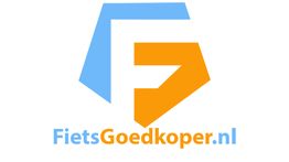 Logo van FietsGoedkoper.nl met blauwe en oranje geometrische vormen.