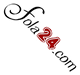 Diagonal geschwungener Schriftzug "fola24.com" mit roter Zahl "24".