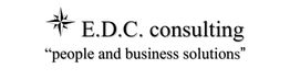 Logo di E.D.C. Consulting con testo: "people and business solutions" e simbolo di una bussola.